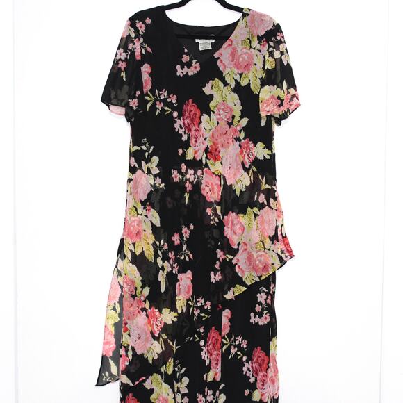 Vintage Chiffon Floral Midi Dress Layered Dress Size 16W - Picture 2 of 11